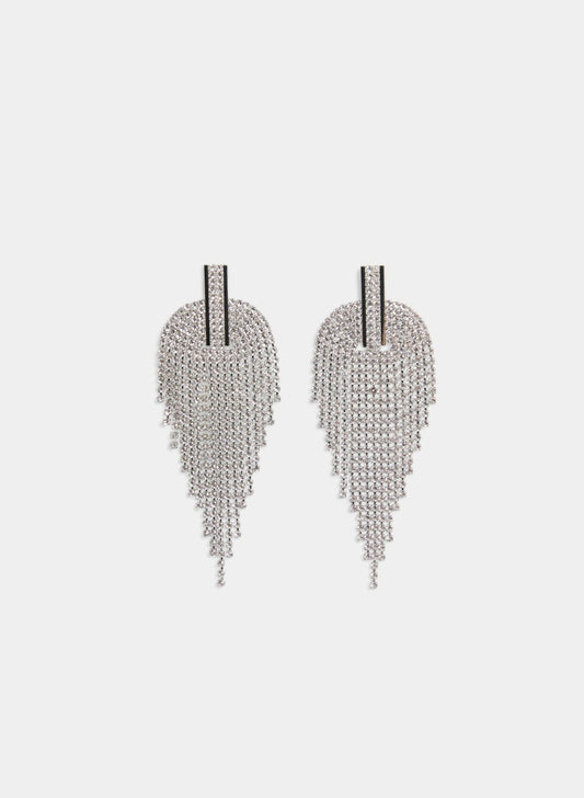 Women Cubic Zirconia Half-Moon Chandelier Earrings Silver | Melanie Lyne