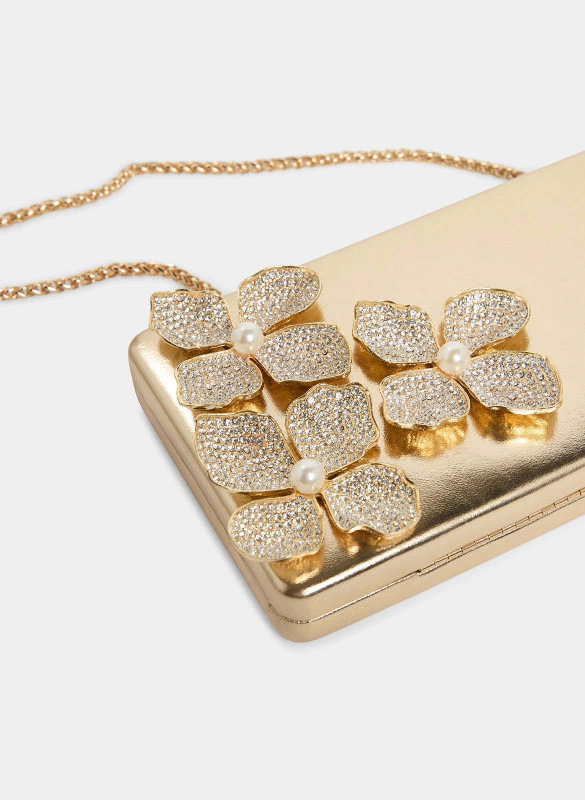 Women Floral Embellished Box Clutch Gold | Melanie Lyne