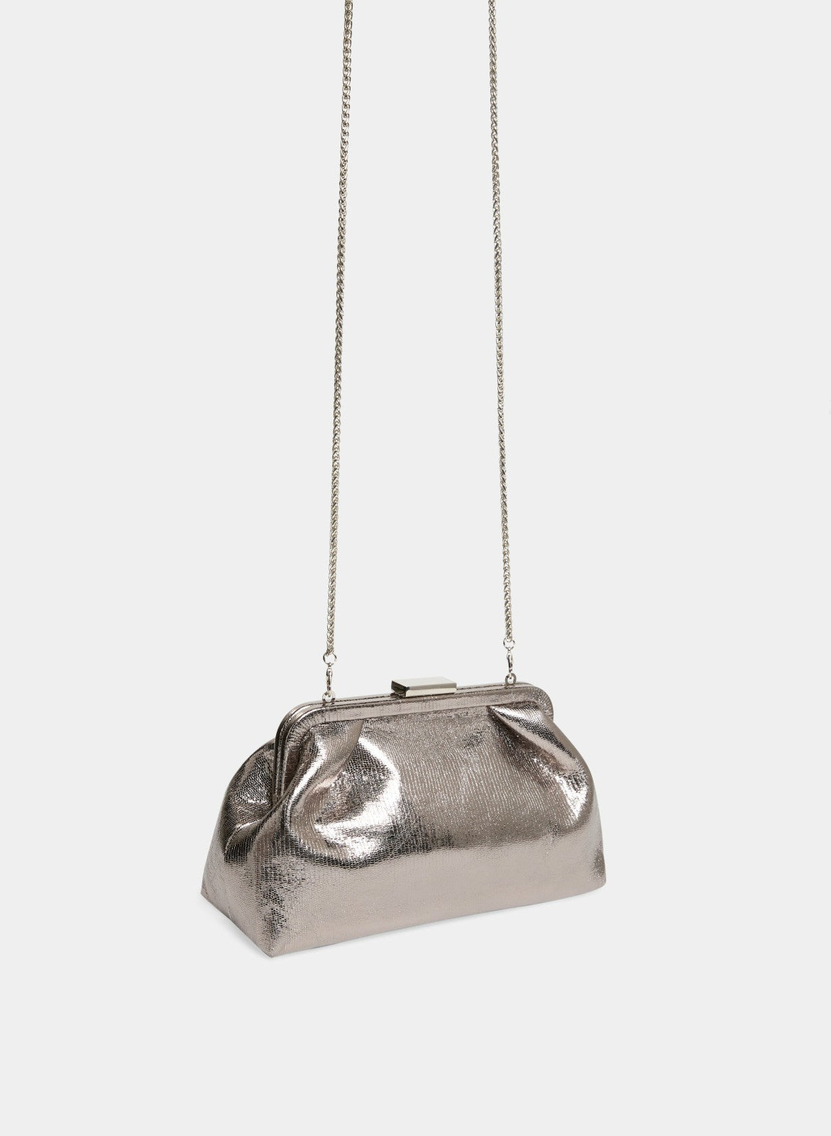 Women Kiss-Lock Metallic Clutch Silver | Melanie Lyne