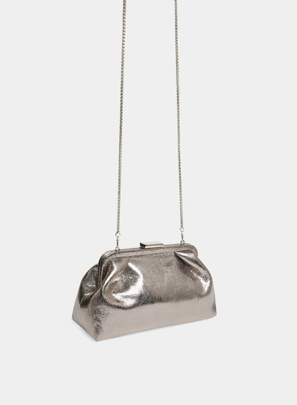Women Kiss-Lock Metallic Clutch Silver | Melanie Lyne