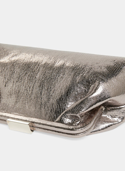 Women Kiss-Lock Metallic Clutch Silver | Melanie Lyne