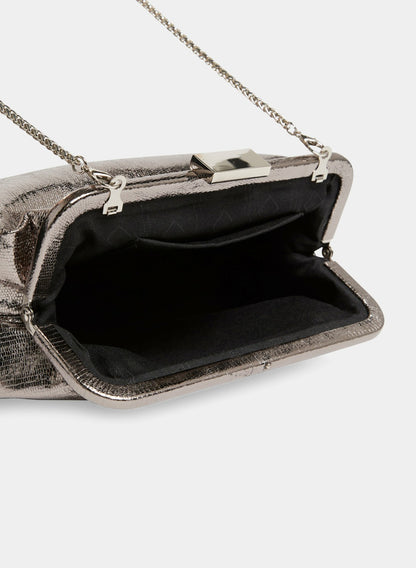 Women Kiss-Lock Metallic Clutch Silver | Melanie Lyne