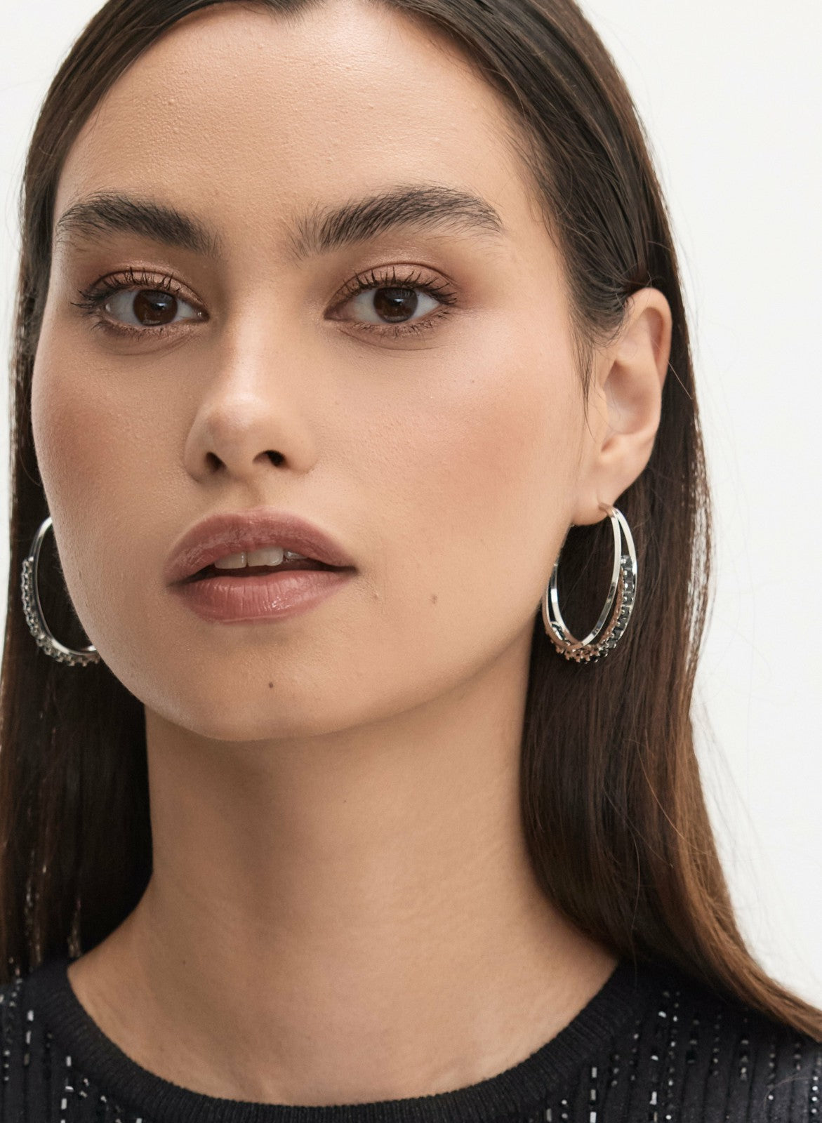 Women Embellished Double Hoop Earrings Black | Melanie Lyne