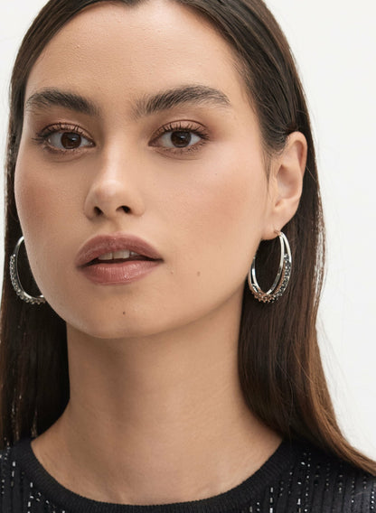 Women Embellished Double Hoop Earrings Black | Melanie Lyne
