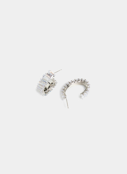 Women Cubic Zirconia Open-Hoop Earrings Silver | Melanie Lyne