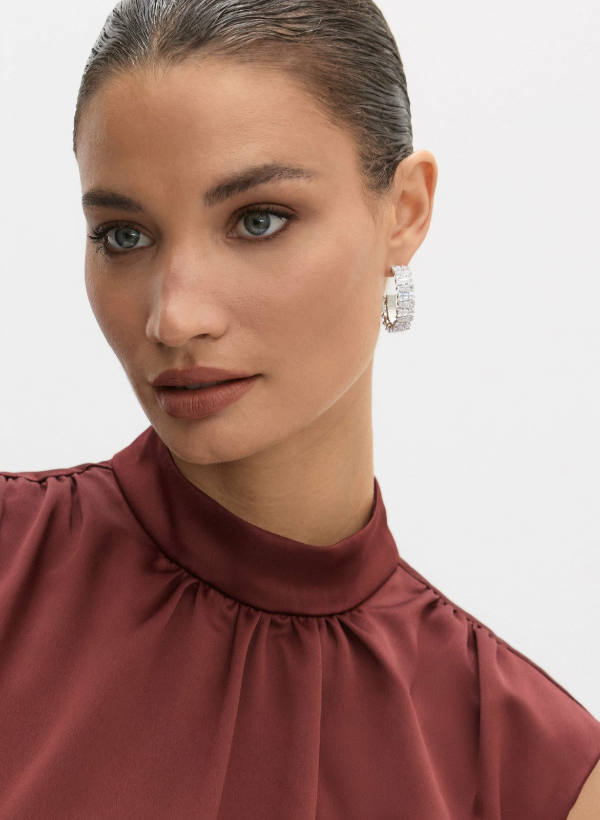 Women Cubic Zirconia Open-Hoop Earrings Silver | Melanie Lyne