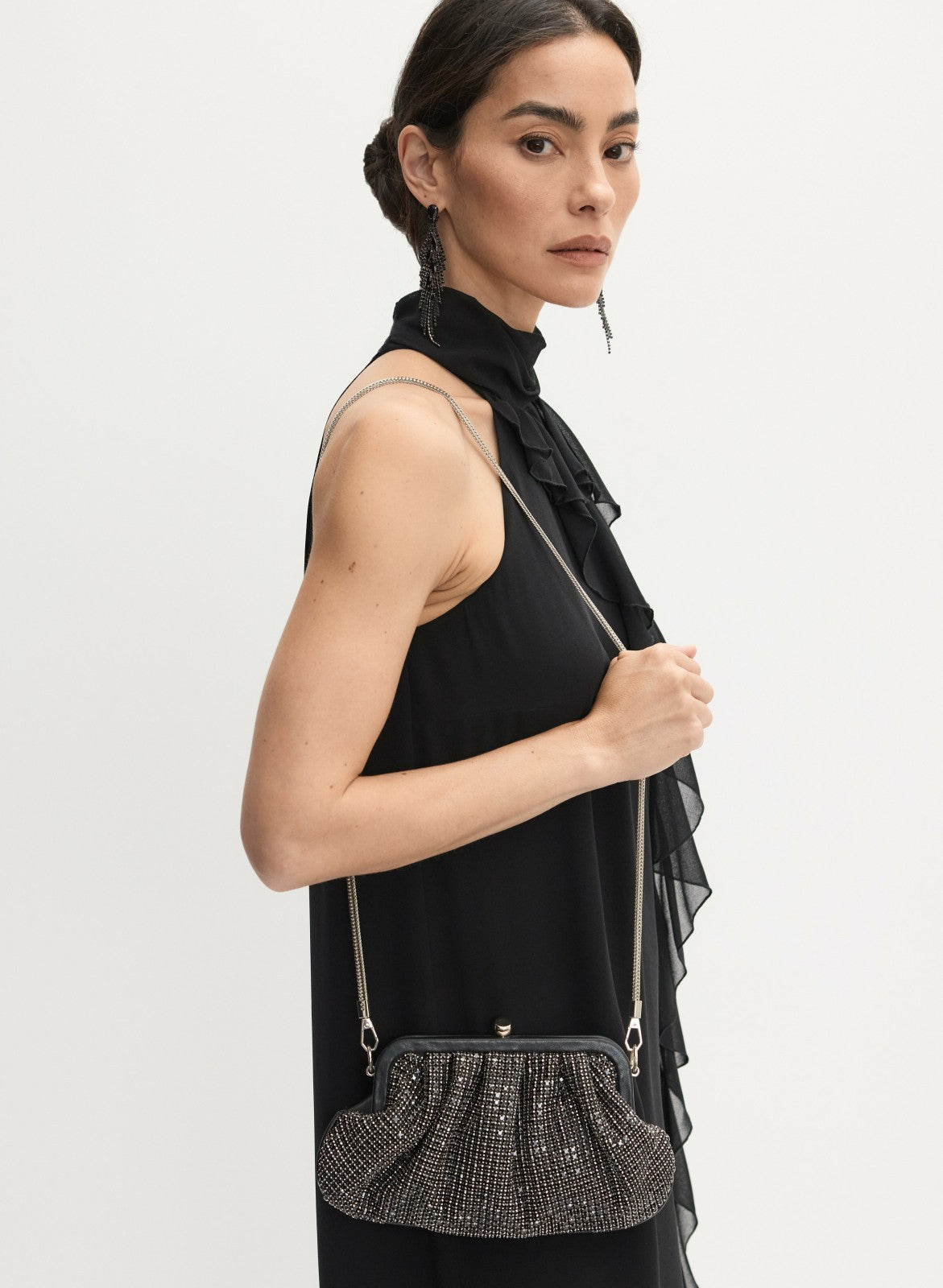 Women Crystal Embellished Clutch Black | Melanie Lyne