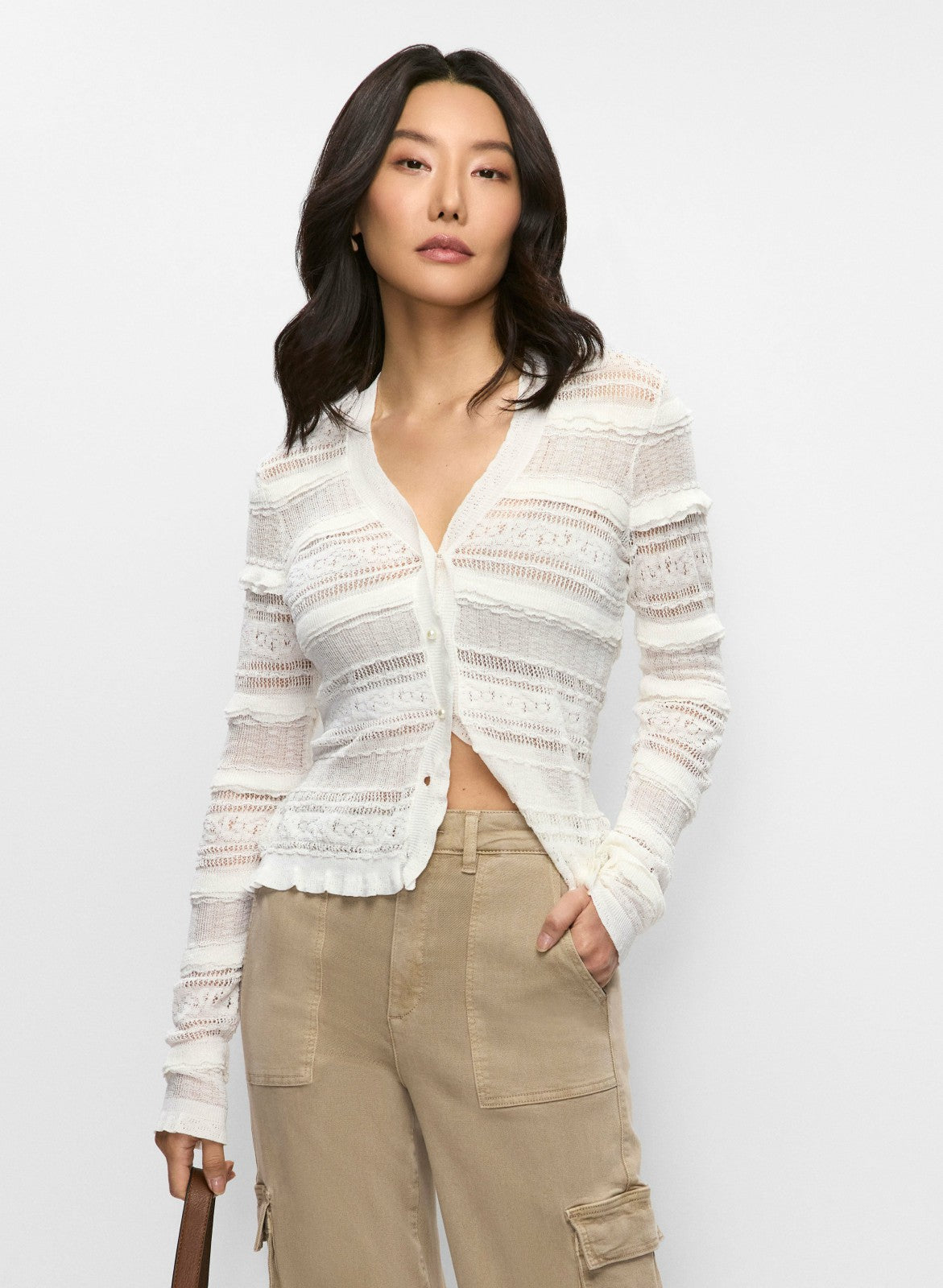 Women Ruffle Knit Cardigan Alabaster | Melanie Lyne