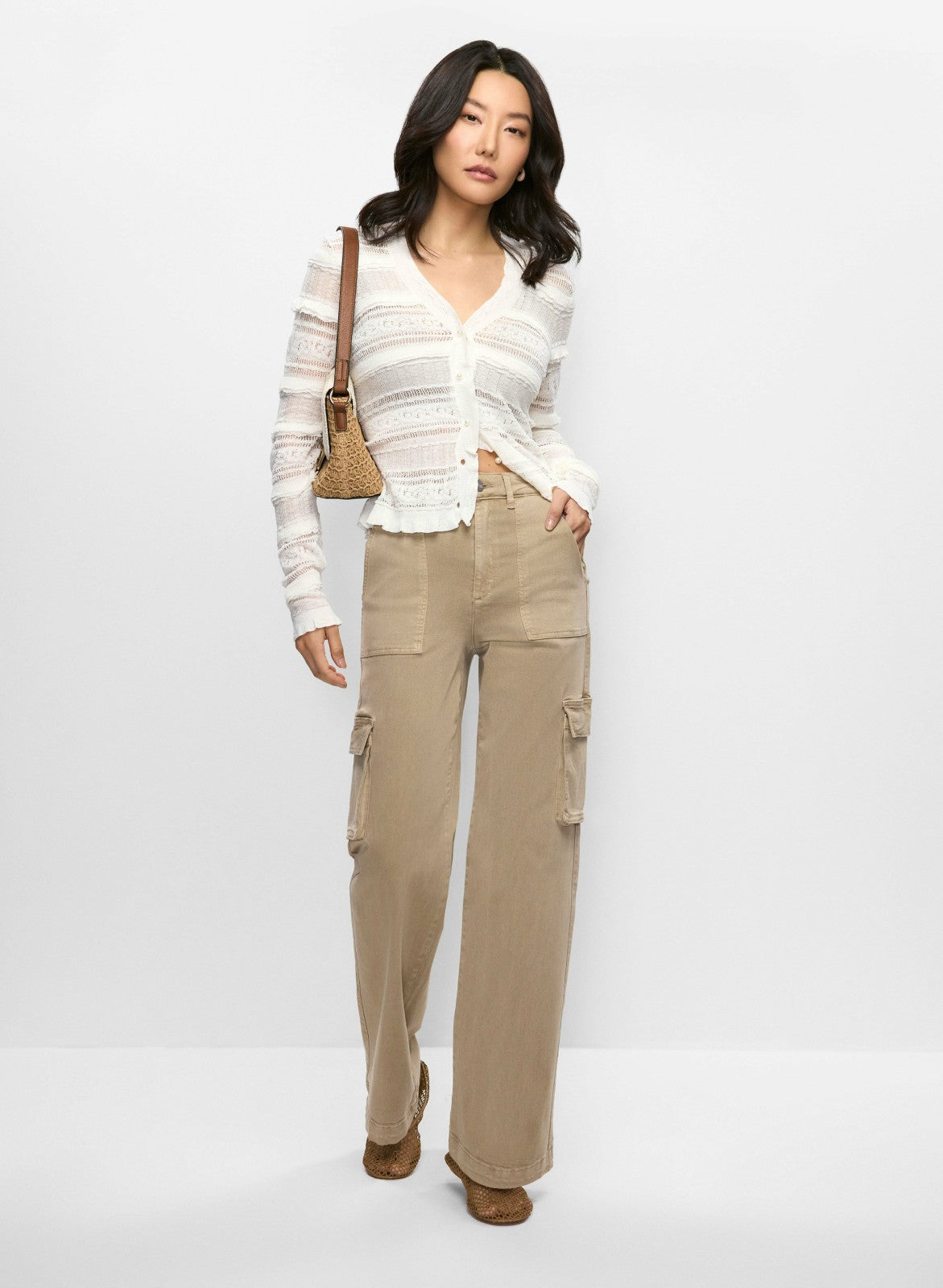 Women Ruffle Knit Cardigan Alabaster | Melanie Lyne