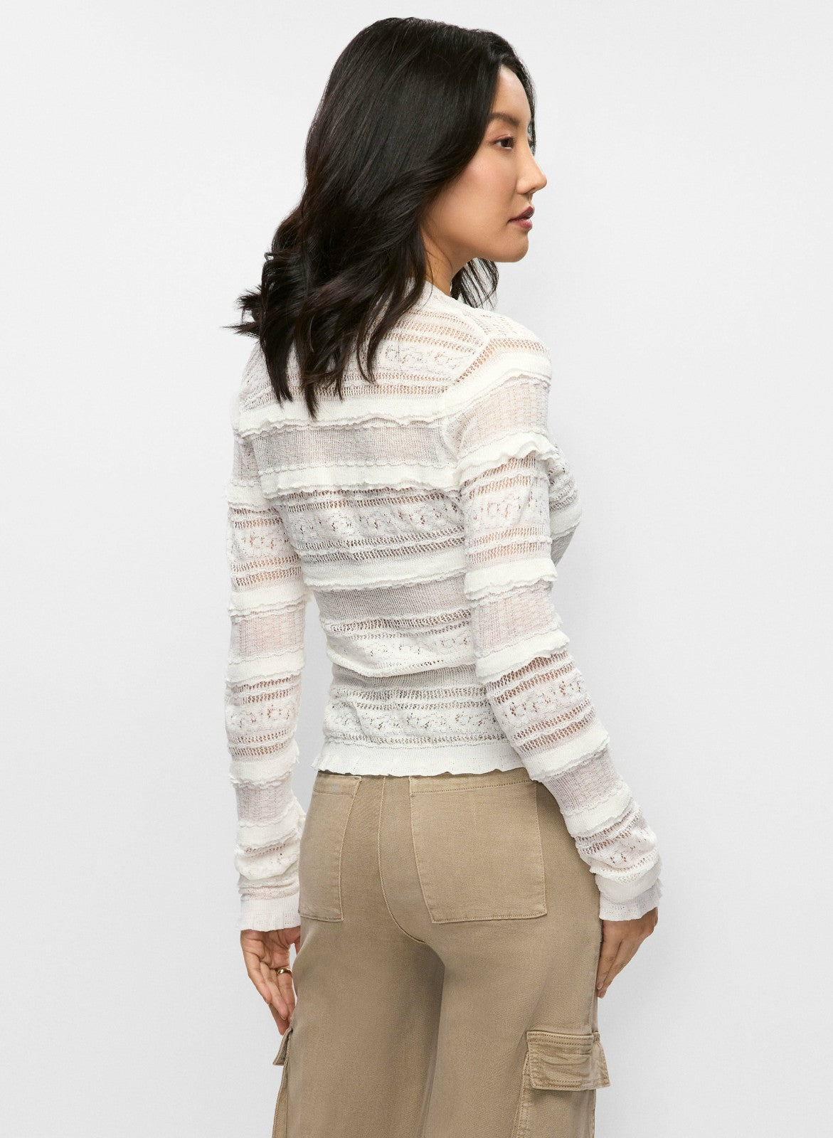 Women Ruffle Knit Cardigan Alabaster | Melanie Lyne