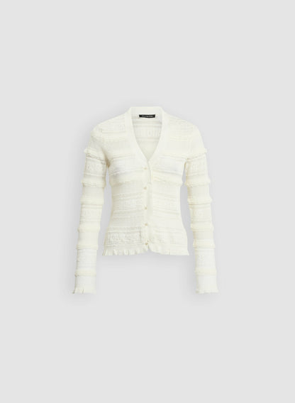 Women Ruffle Knit Cardigan Alabaster | Melanie Lyne