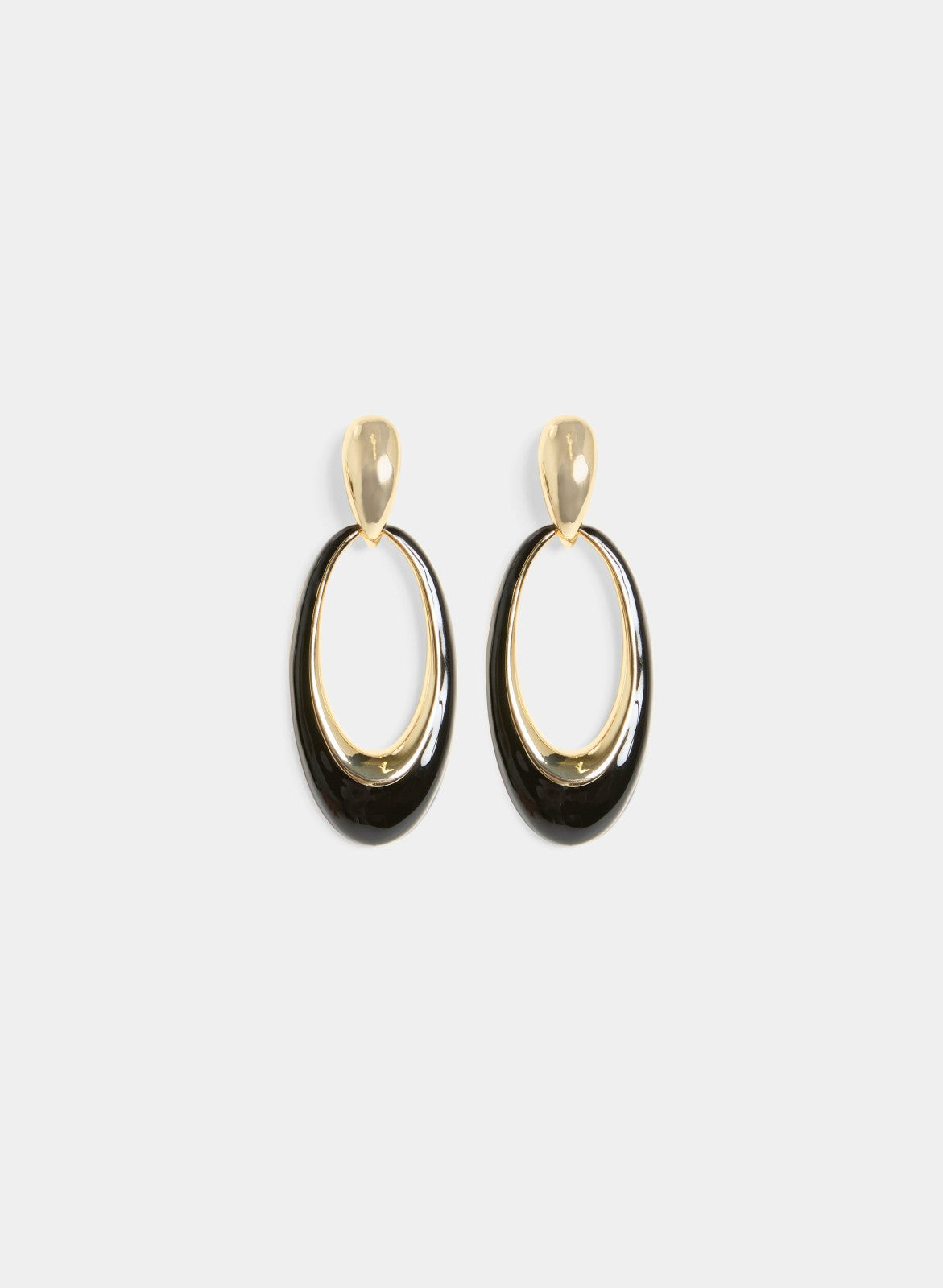 Women Oval Enamel Dangle Earrings Black | Melanie Lyne