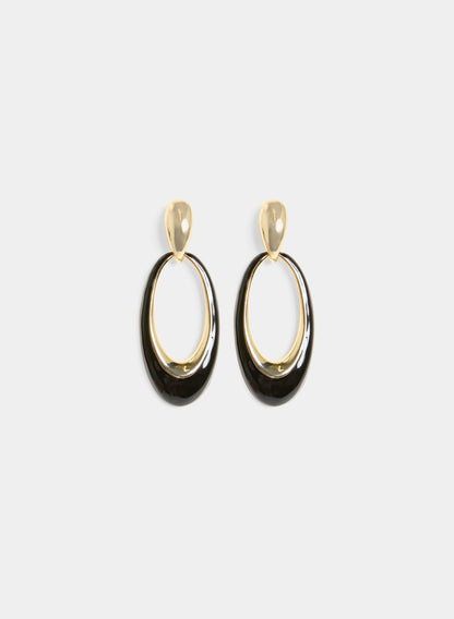 Women Oval Enamel Dangle Earrings Black | Melanie Lyne