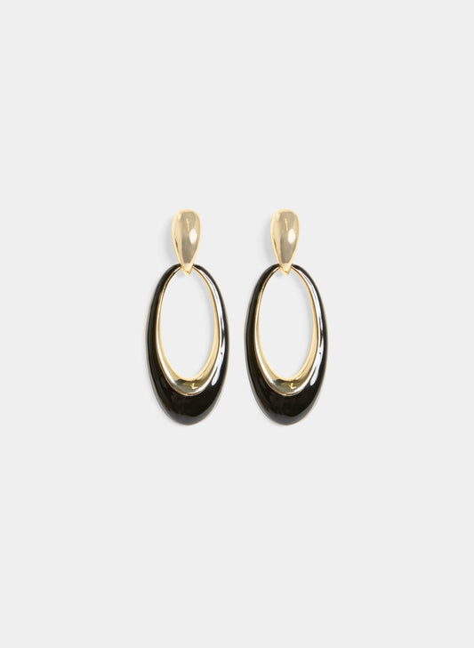 Women Oval Enamel Dangle Earrings Black | Melanie Lyne