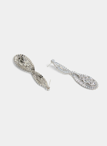 Women Twisted Cubic Zirconia Chandelier Earrings Silver | Melanie Lyne