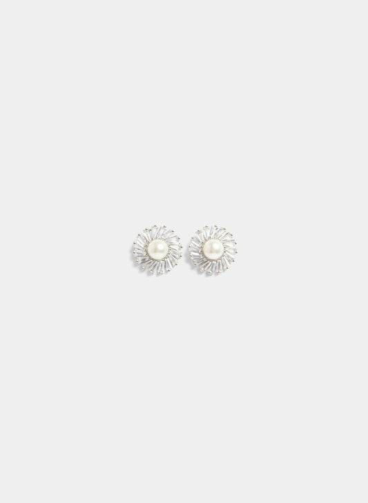 Women Round Pearl & Cubic Zirconia Earrings Pearl | Melanie Lyne