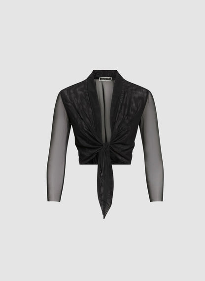 Women Tie-Front Mesh Bolero Black | Melanie Lyne