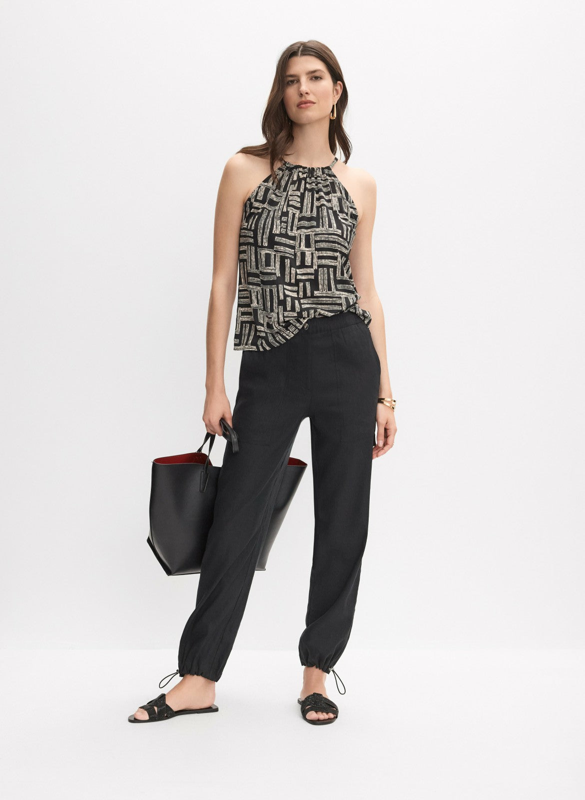 Women Sleeveless Geometric Print Top Black Pattern | Melanie Lyne