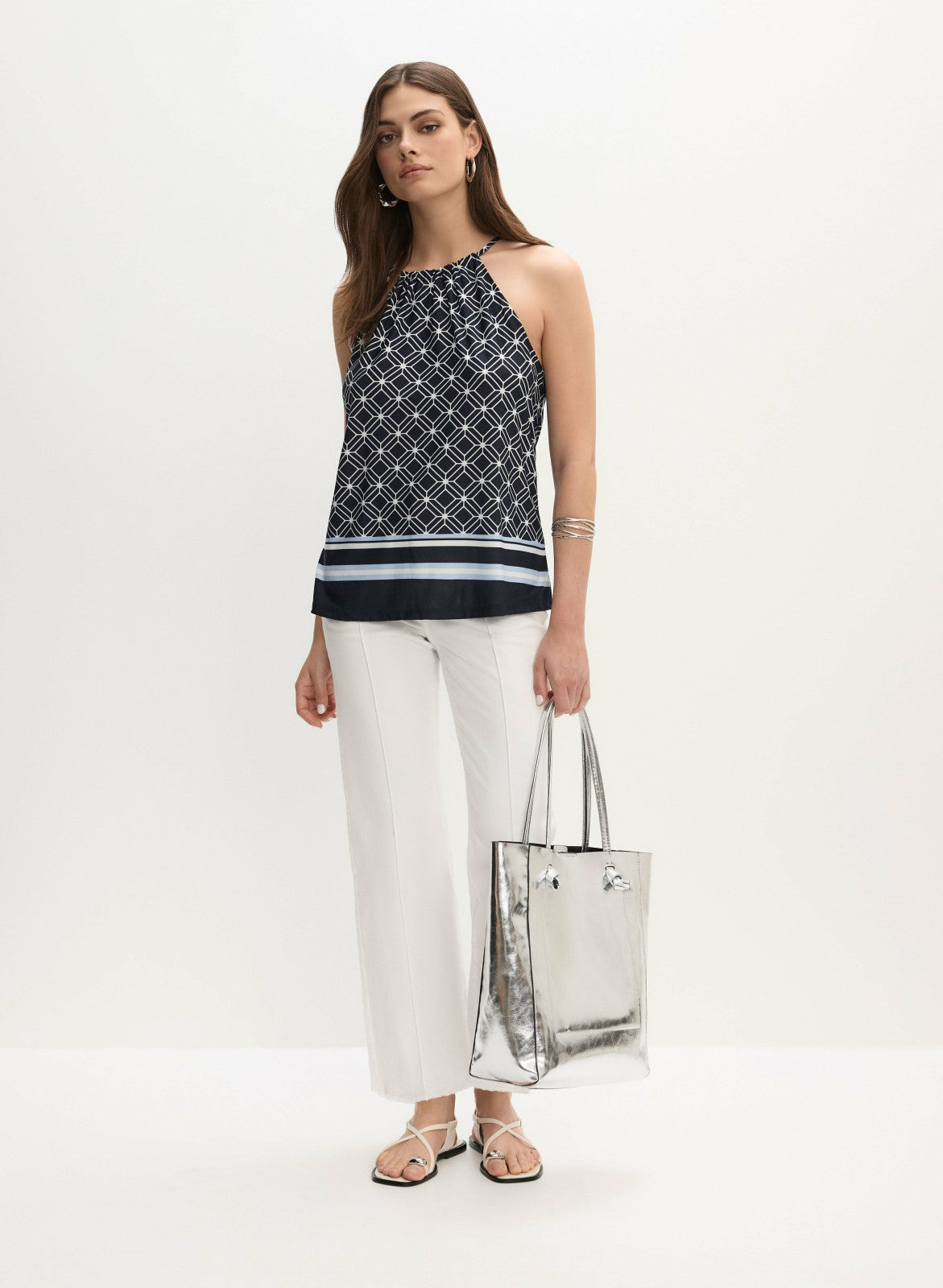 Women Sleeveless Mixed Print Top Blue Pattern | Melanie Lyne