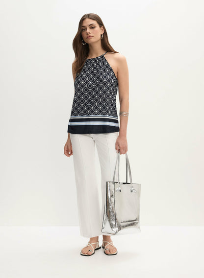 Women Sleeveless Mixed Print Top Blue Pattern | Melanie Lyne