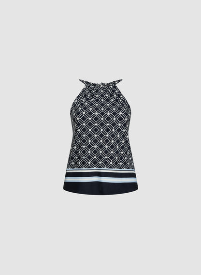 Women Sleeveless Mixed Print Top Blue Pattern | Melanie Lyne