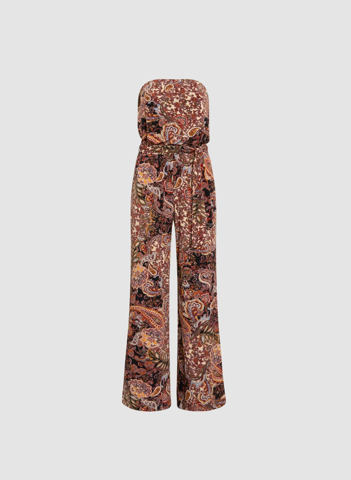 Women Strapless Paisley Print Jumpsuit Brown Pattern | Melanie Lyne