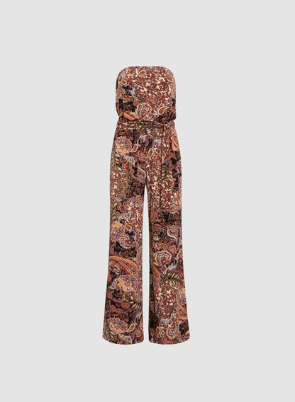 Women Strapless Paisley Print Jumpsuit Brown Pattern | Melanie Lyne