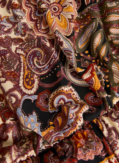 Women Strapless Paisley Print Jumpsuit Brown Pattern | Melanie Lyne
