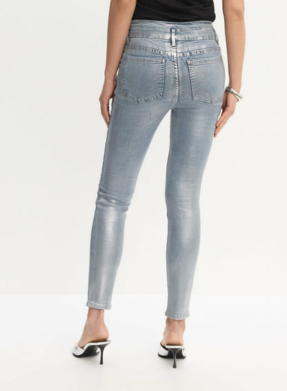 Women Metallic Slim-Leg Jeans Silver Dime | Melanie Lyne