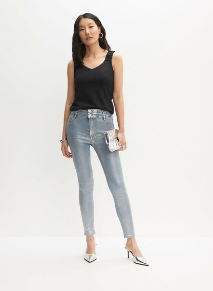 Women Metallic Slim-Leg Jeans Silver Dime | Melanie Lyne