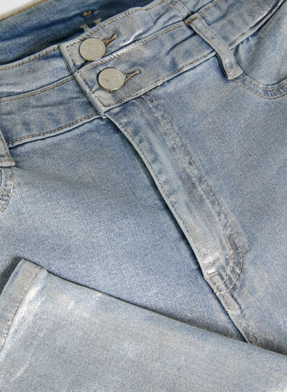 Women Metallic Slim-Leg Jeans Silver Dime | Melanie Lyne