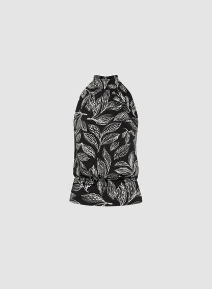 Women Sleeveless Leaf Print Top Black & White | Melanie Lyne