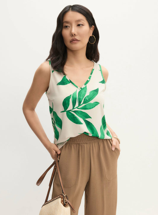 Women Sleeveless Leaf Print T-Shirt Green Pattern | Melanie Lyne