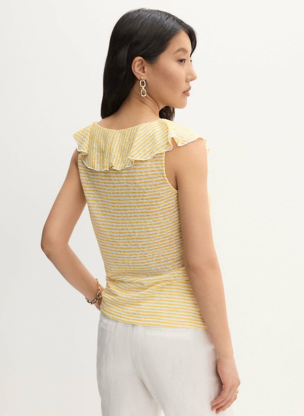 Women Sleeveless Striped Top Yellow Pattern | Melanie Lyne