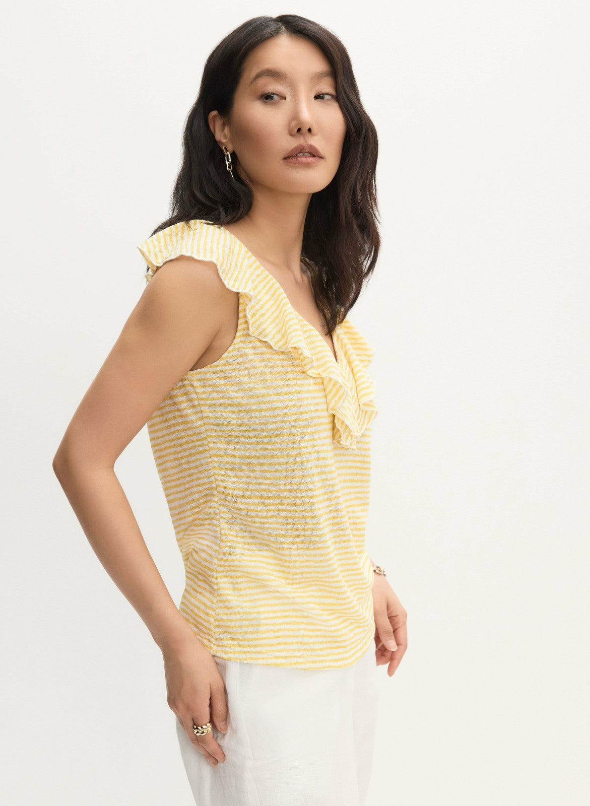 Women Sleeveless Striped Top Yellow Pattern | Melanie Lyne