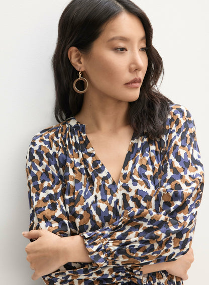 Women Abstract Print Puff Sleeve Dress Multicolour | Melanie Lyne