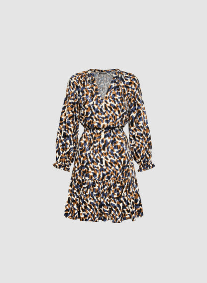 Women Abstract Print Puff Sleeve Dress Multicolour | Melanie Lyne