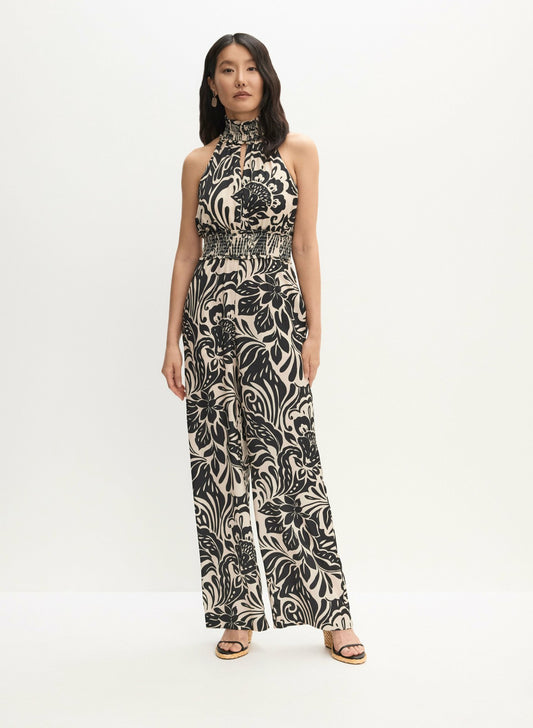 Women Sleeveless Floral Print Jumpsuit Black & White | Melanie Lyne