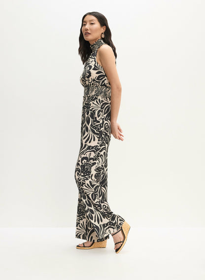 Women Sleeveless Floral Print Jumpsuit Black & White | Melanie Lyne