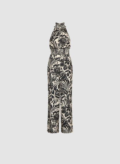 Women Sleeveless Floral Print Jumpsuit Black & White | Melanie Lyne