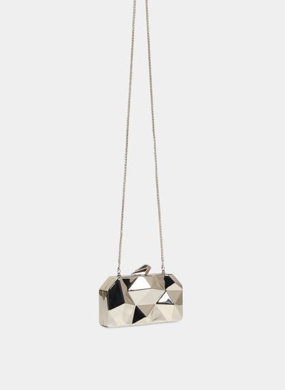Women Embossed Metal Handbag Silver | Melanie Lyne