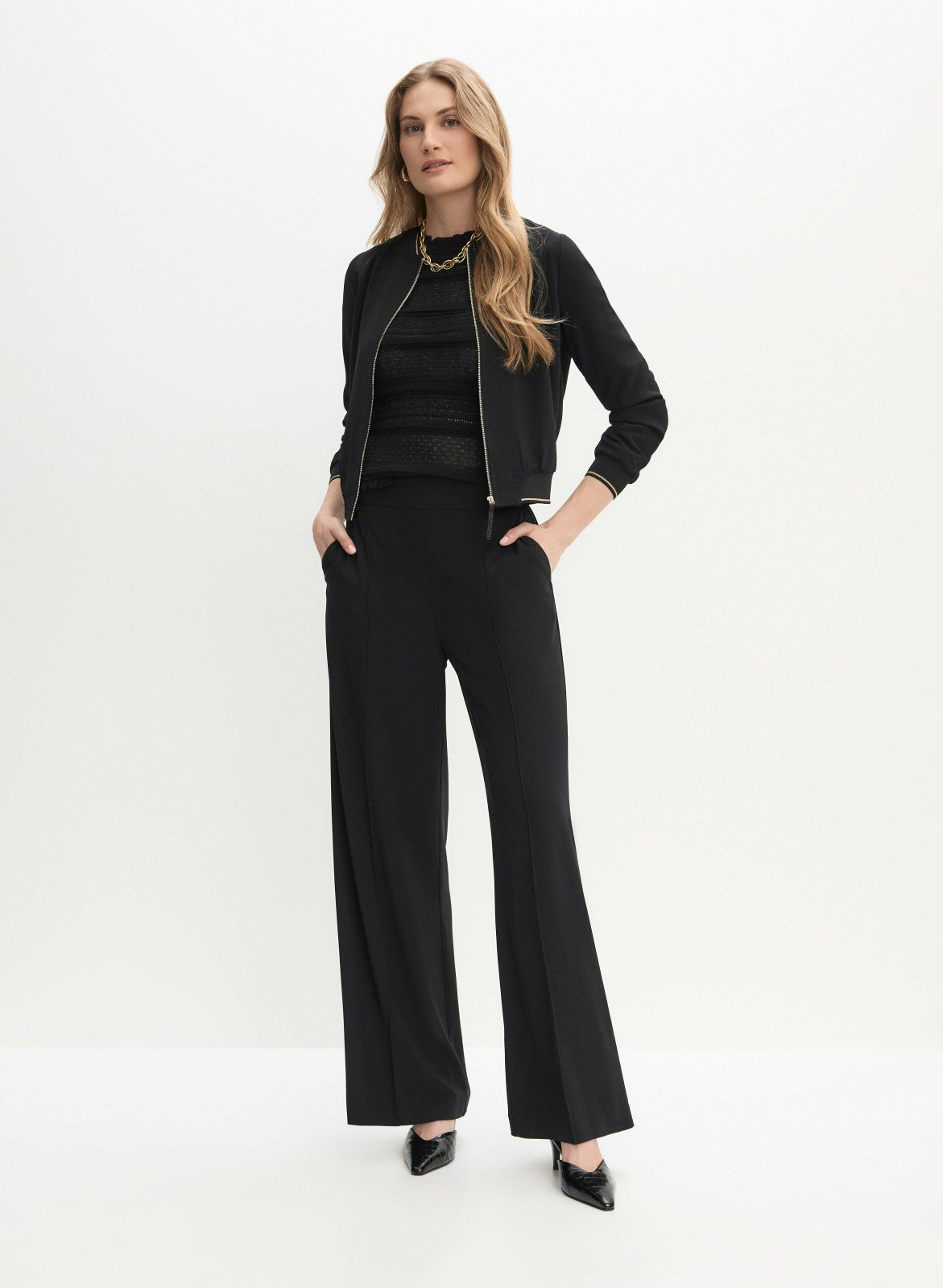 Women Ruffle Knit Pullover Black | Melanie Lyne