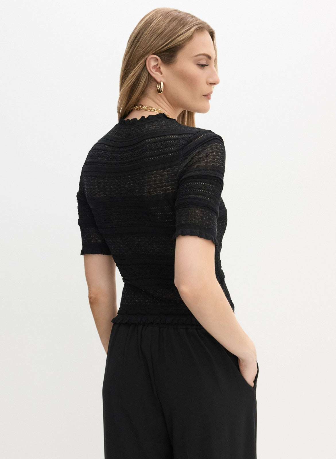 Women Ruffle Knit Pullover Black | Melanie Lyne