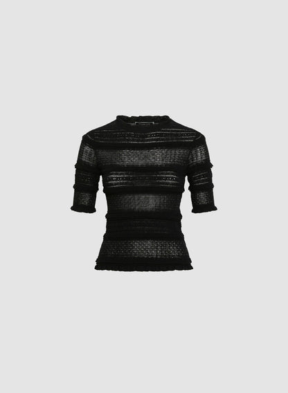 Women Ruffle Knit Pullover Black | Melanie Lyne