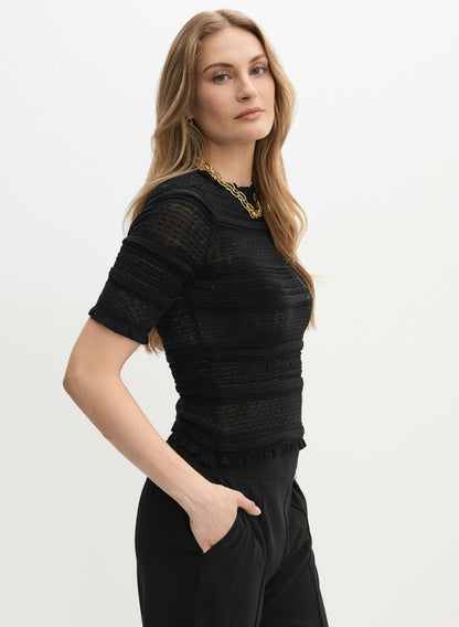 Women Ruffle Knit Pullover Black | Melanie Lyne