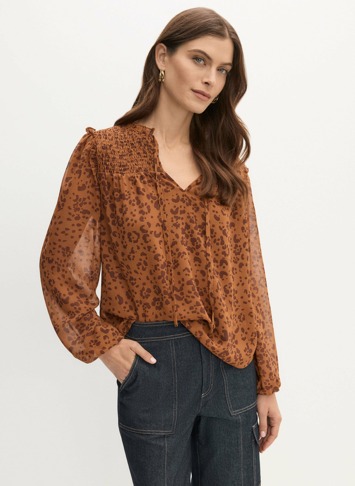 Women Puff Sleeve Leopard Print Blouse Brown Pattern | Melanie Lyne