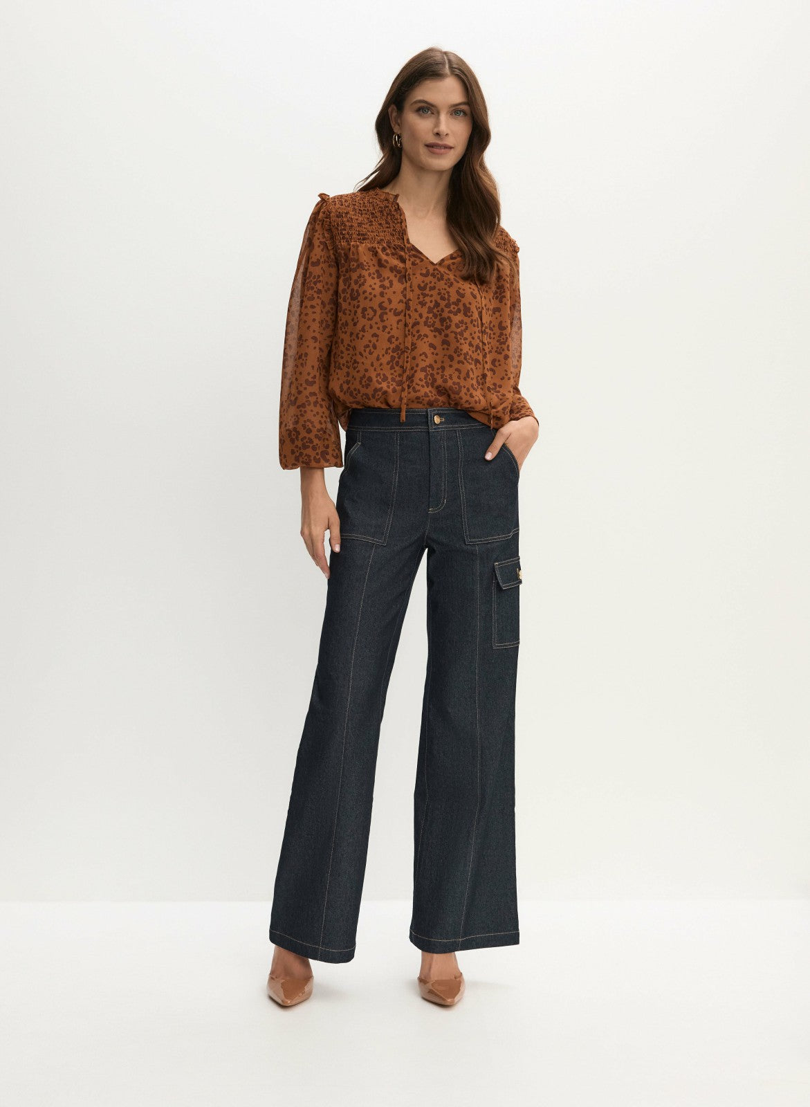 Women Puff Sleeve Leopard Print Blouse Brown Pattern | Melanie Lyne