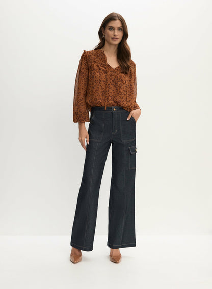 Women Puff Sleeve Leopard Print Blouse Brown Pattern | Melanie Lyne