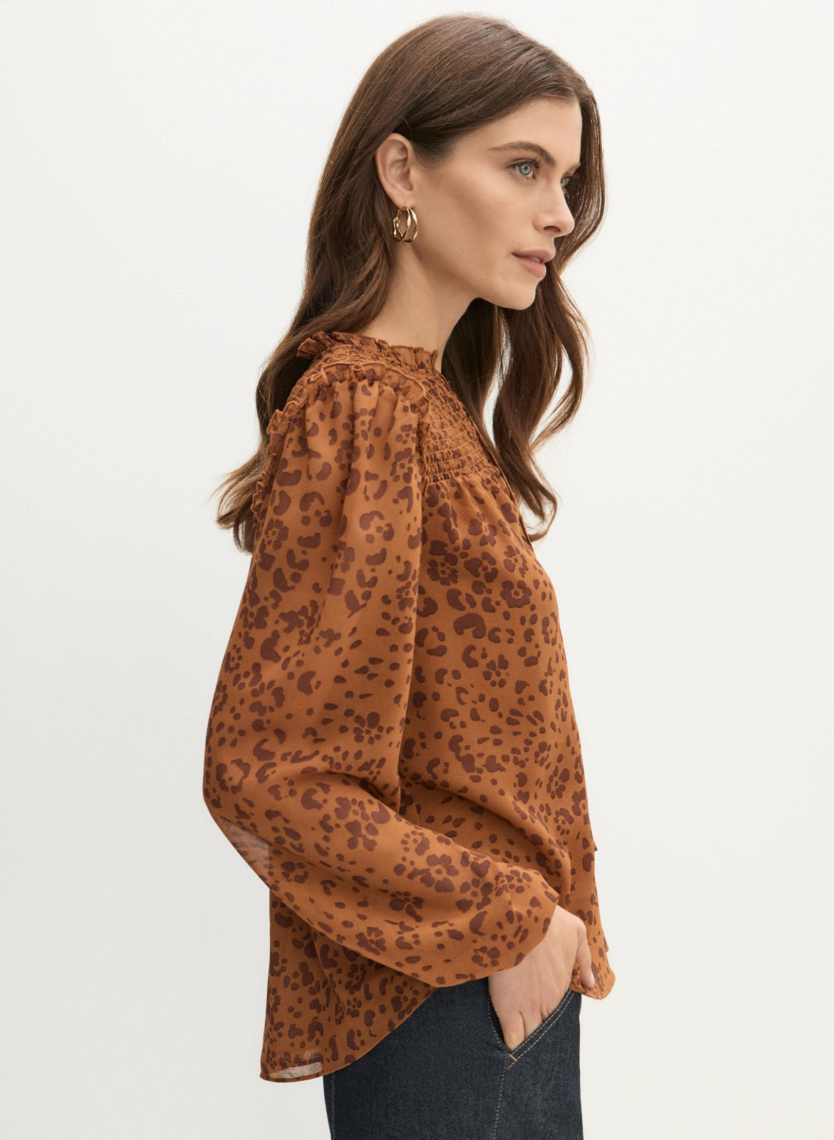 Women Puff Sleeve Leopard Print Blouse Brown Pattern | Melanie Lyne