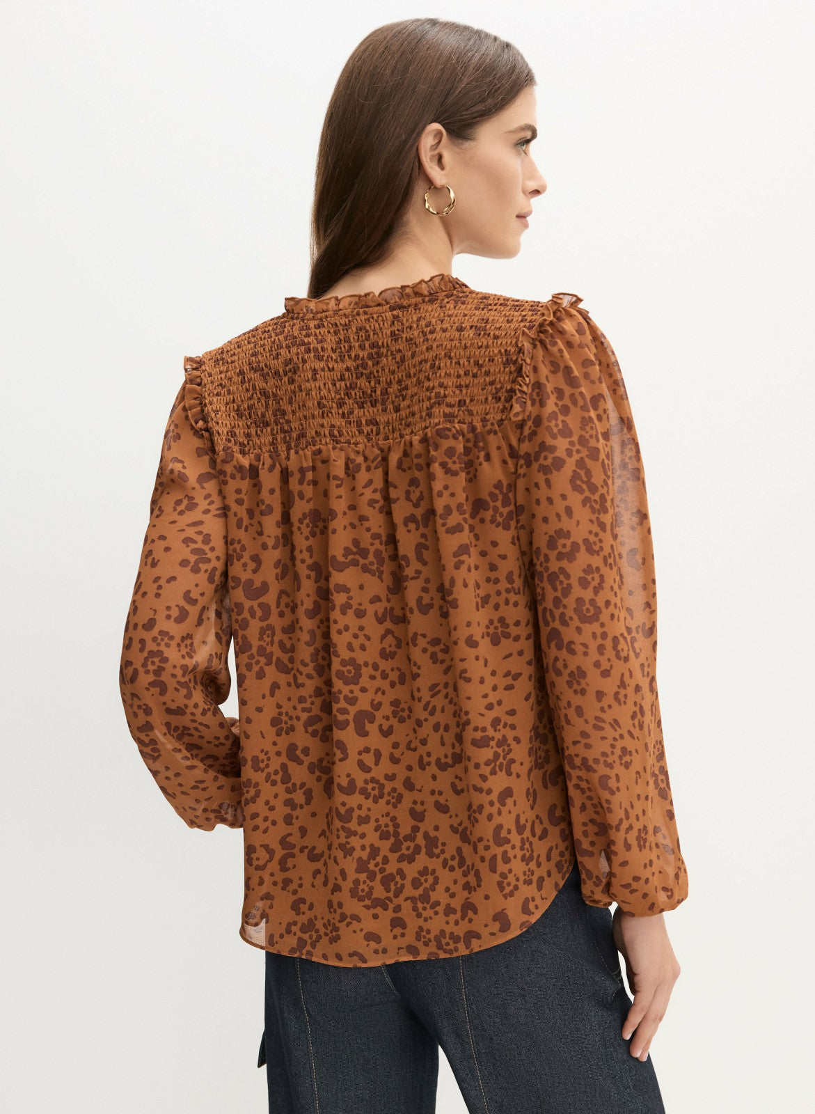 Women Puff Sleeve Leopard Print Blouse Brown Pattern | Melanie Lyne